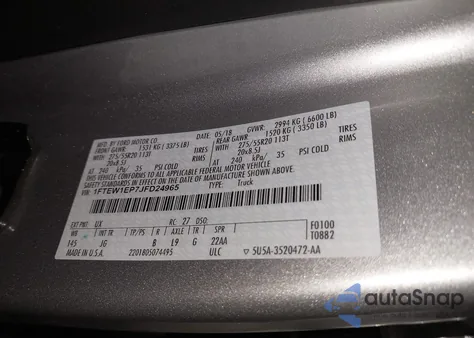 2018 Ford F-150 Xl z USA, uszkodzony, nr VIN 1FTEW1EP7JFD24965